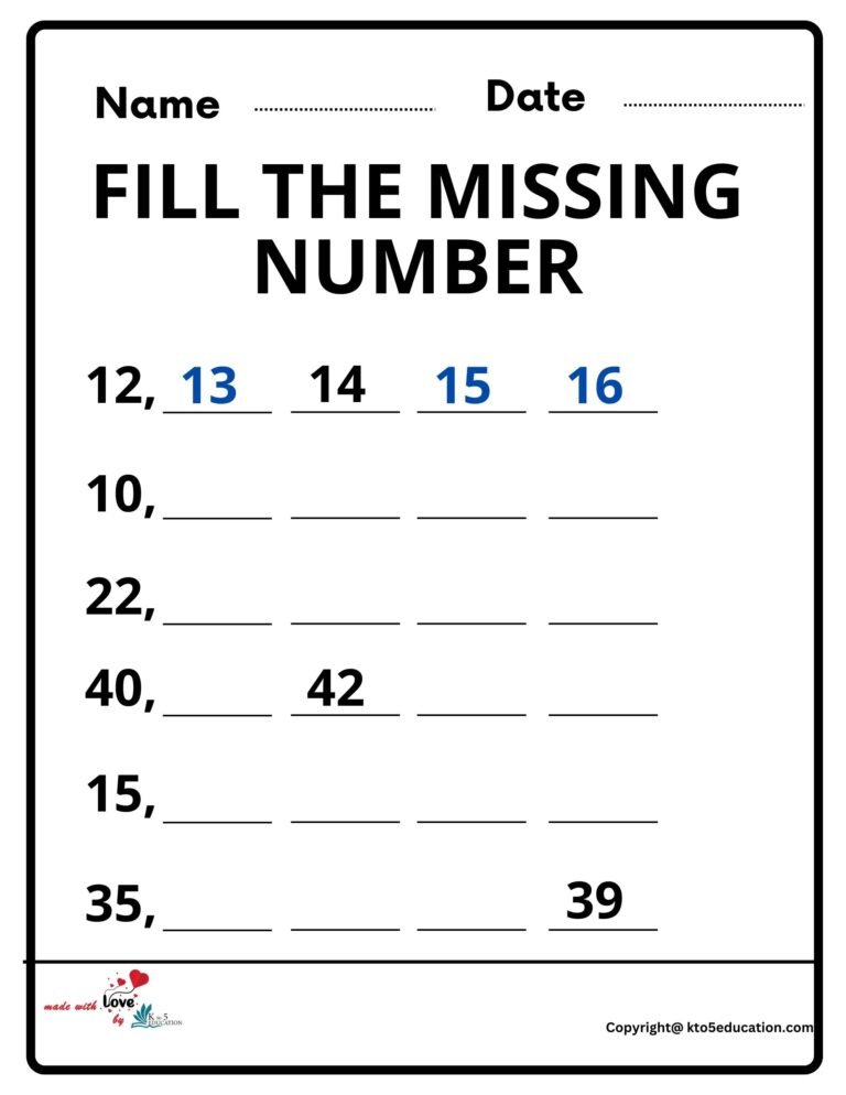 Fill The Missing Number Worksheet | FREE Download