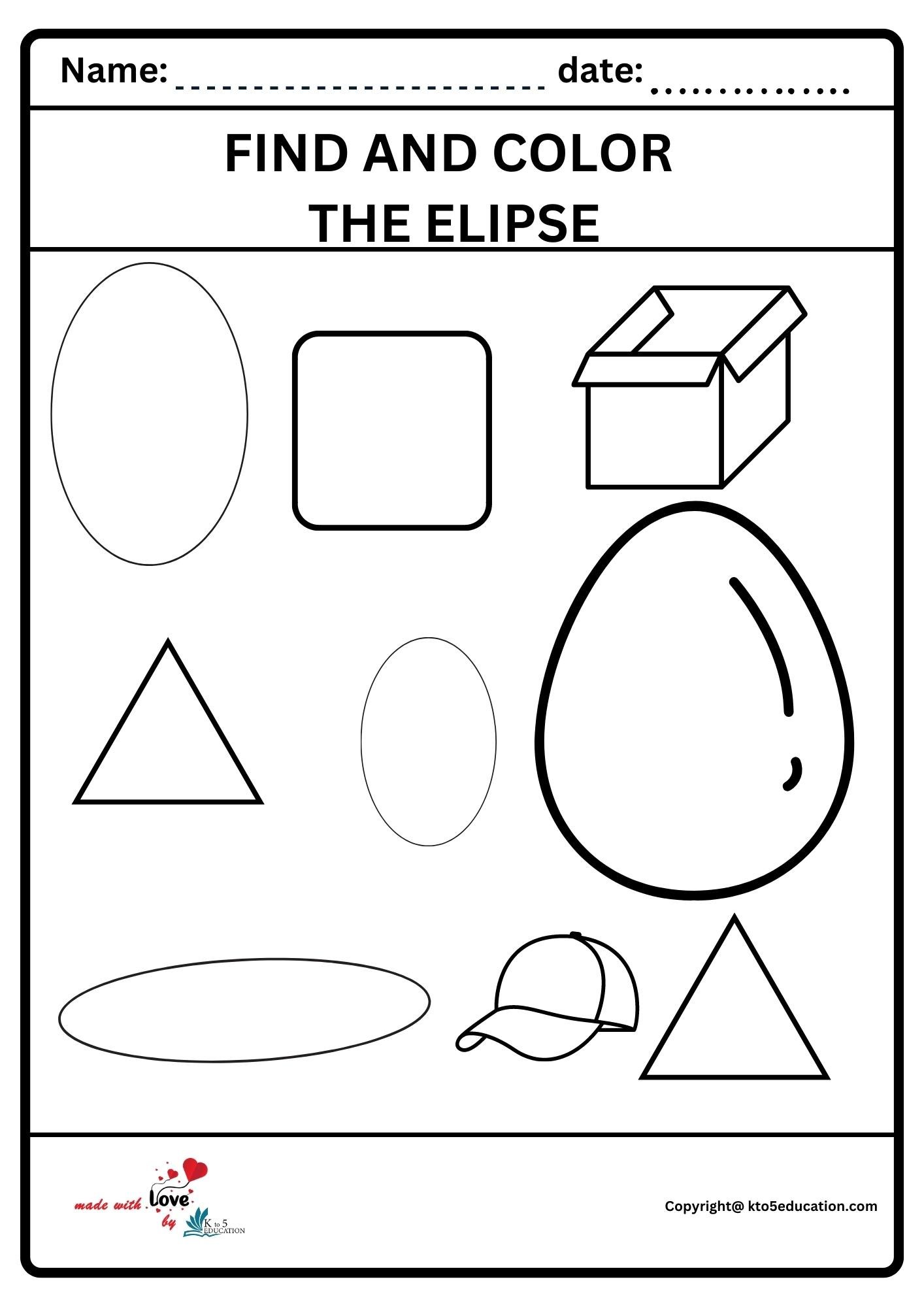Find And Color The Elipse Worksheet 2