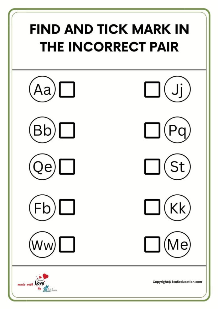 Find And Tick Mark In The Incorrect Pair