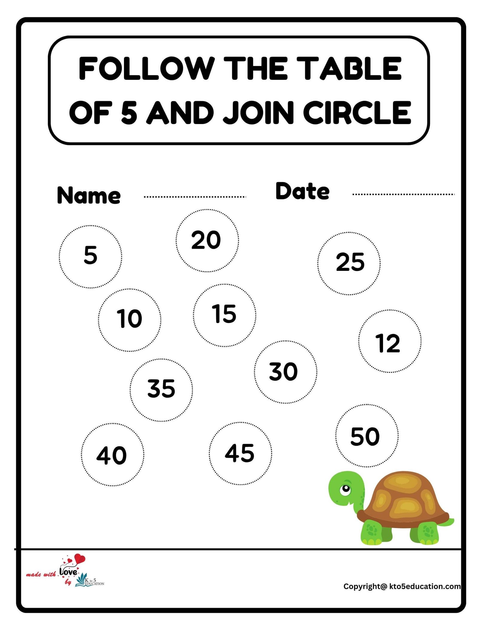 Follow the Table Of 5 And Join The Circle Worksheet