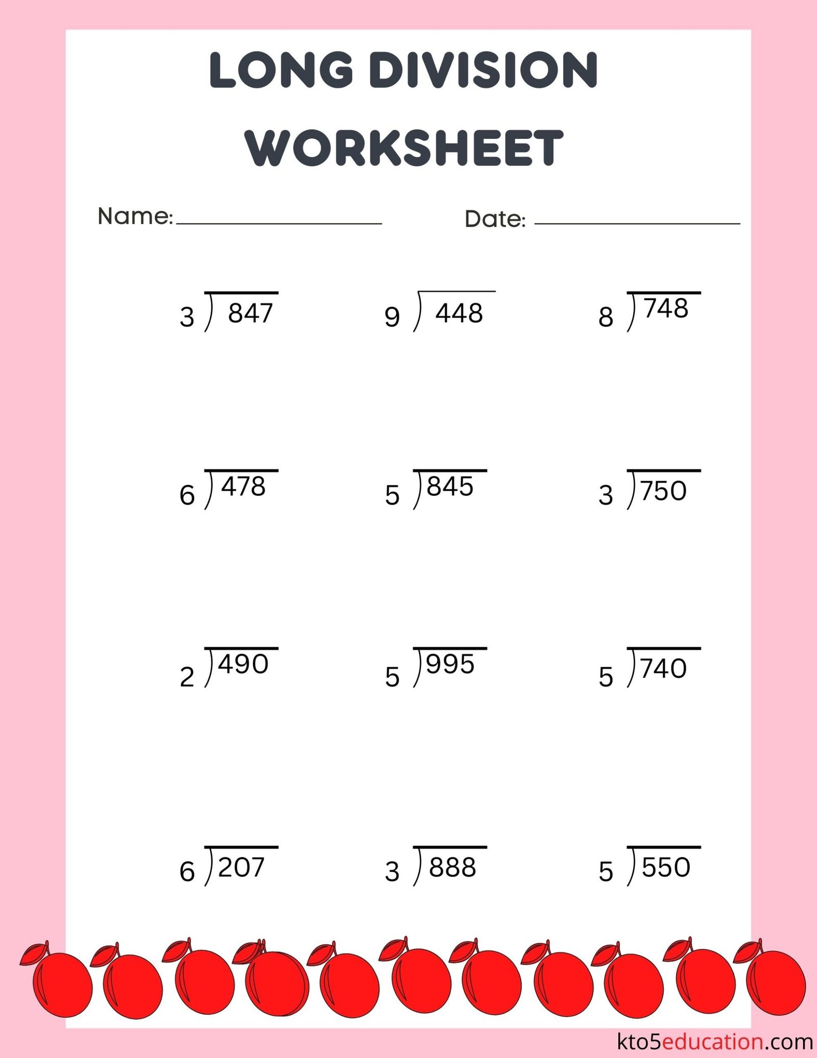 Free Long Division Worksheets FREE Download