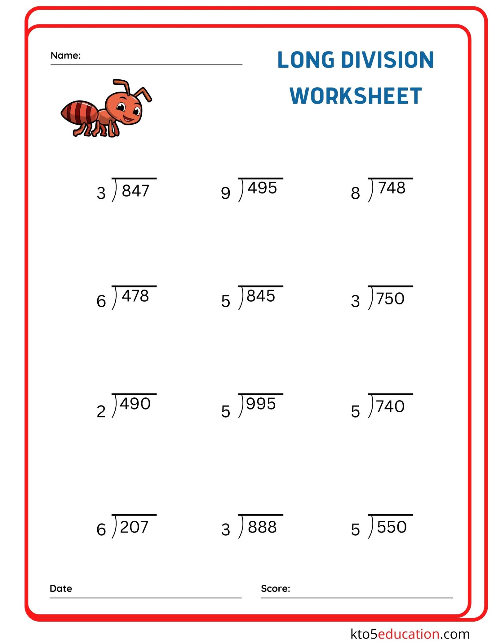 Long Division Worksheets For 4th Graders