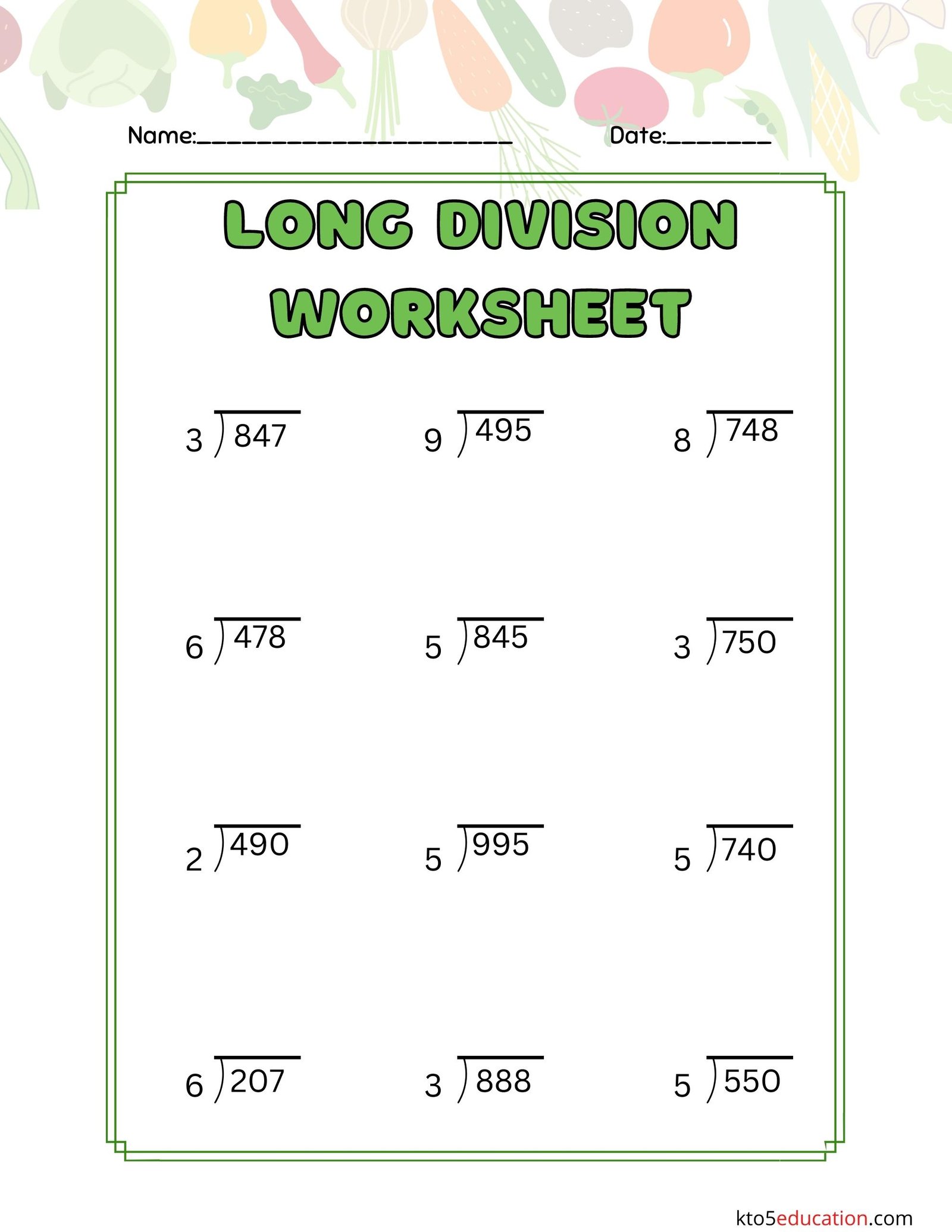 Long Division Worksheets For 5th Graders