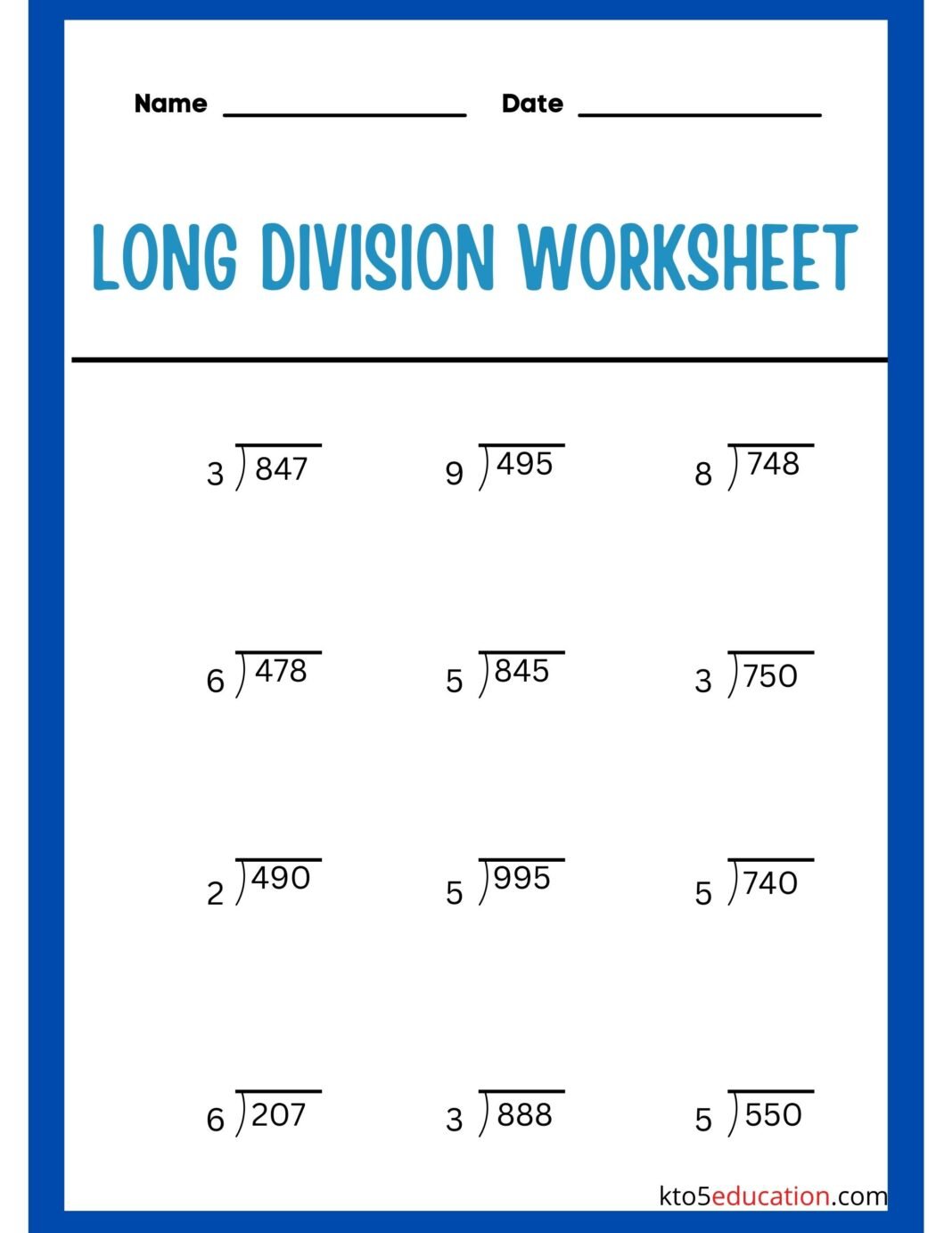 Long Division Worksheets Grade 4 FREE Download