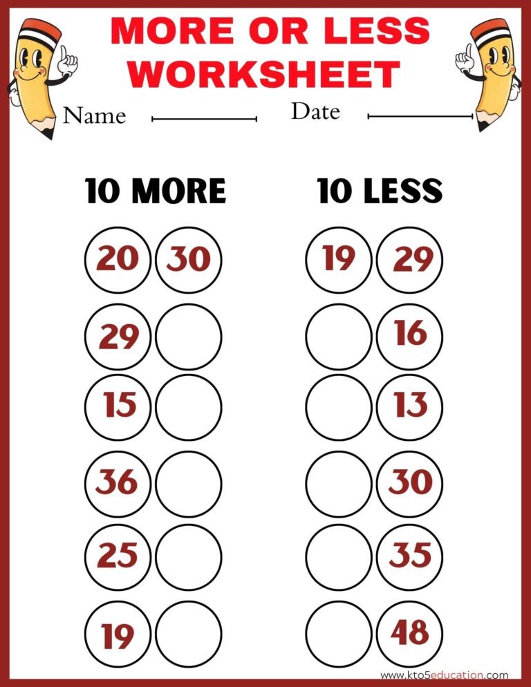 More Or Less Worksheet | FREE Download