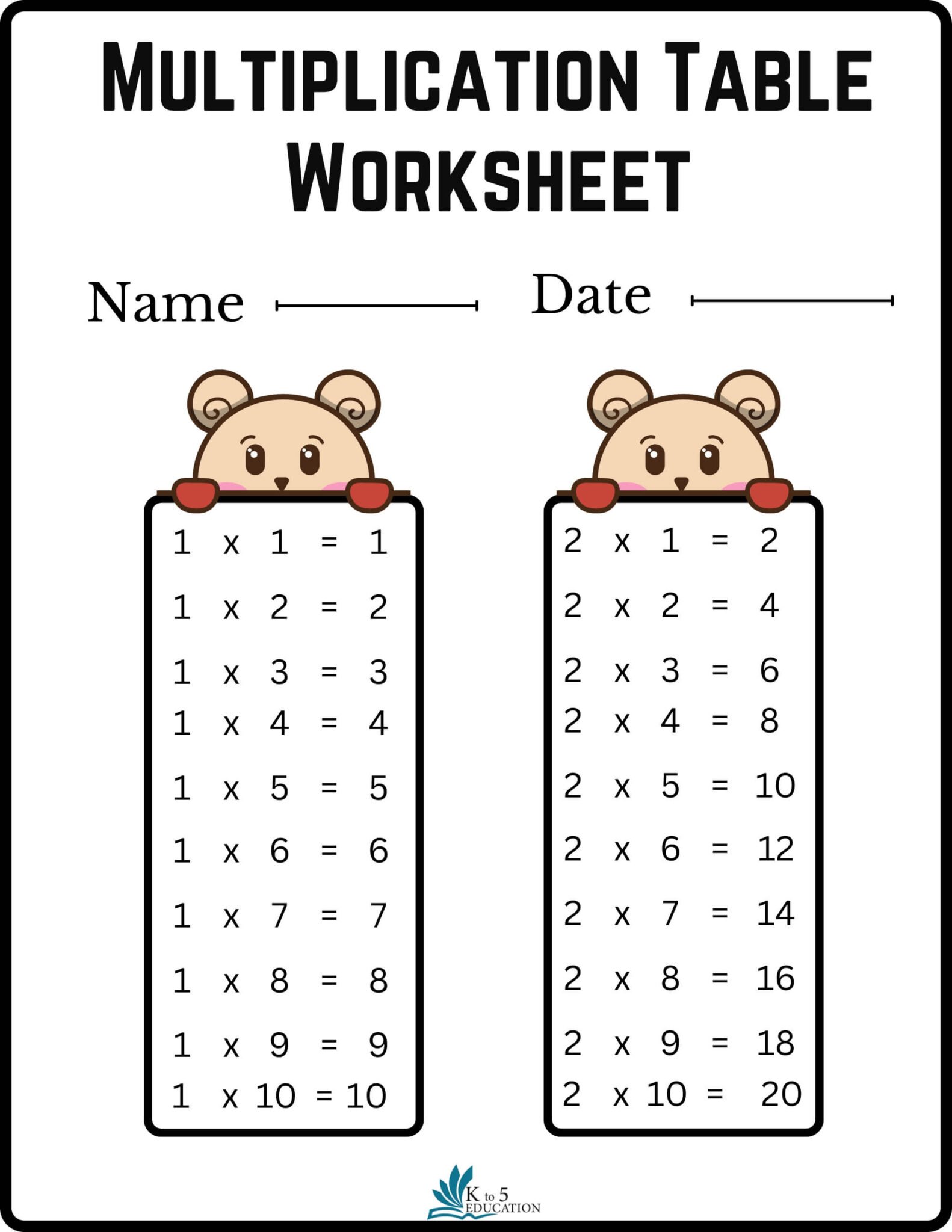 Multiplication Table Worksheets PDF FREE Download