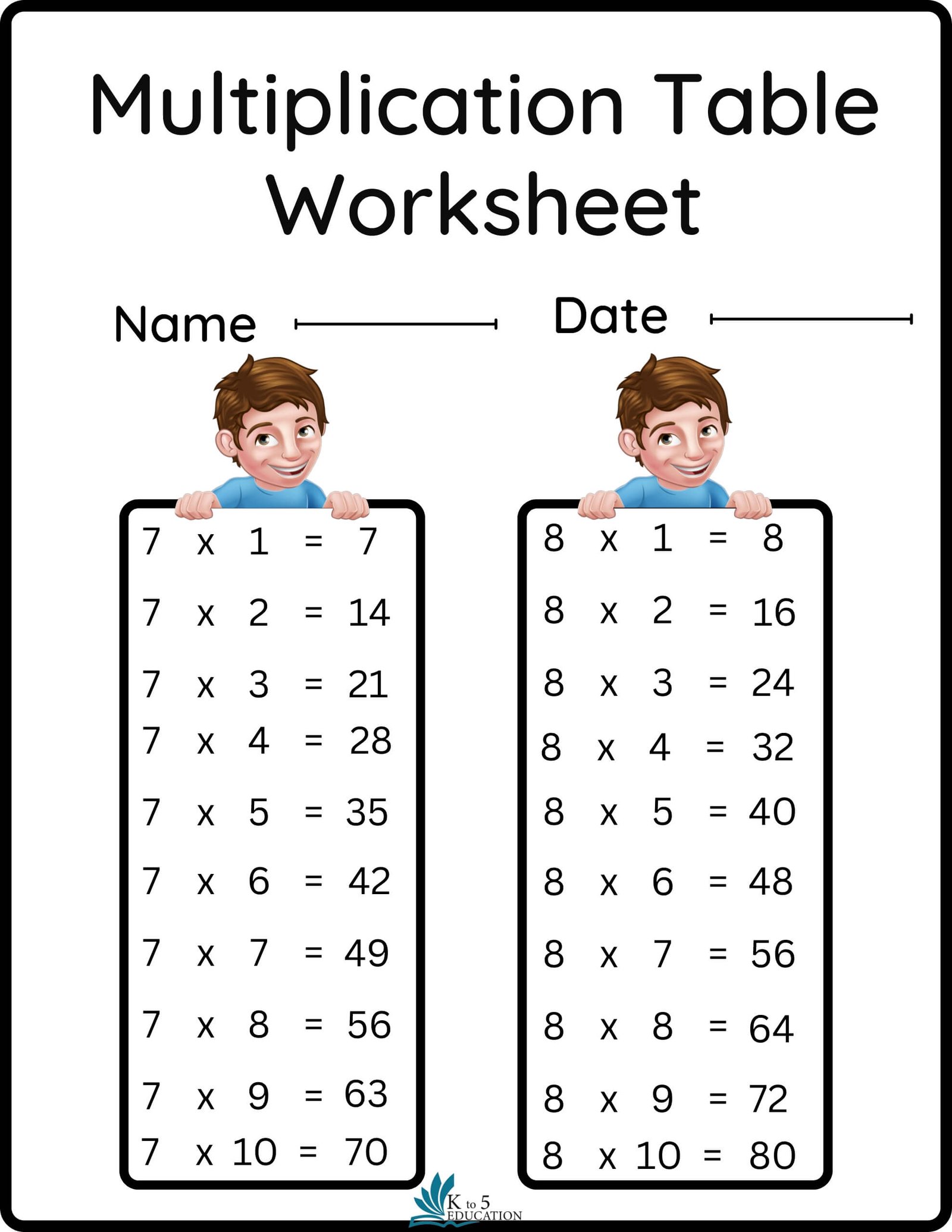 Multiplication Time Table Worksheets