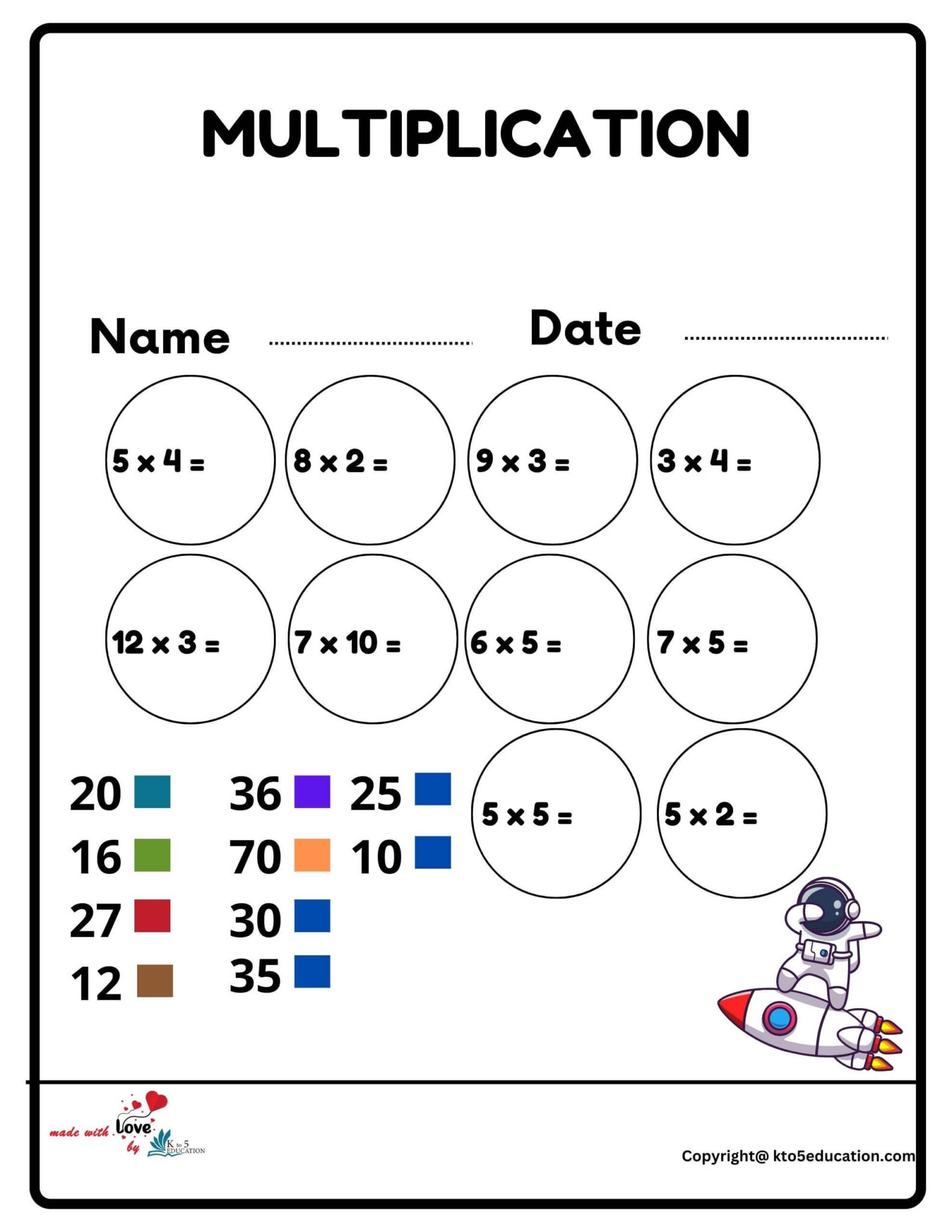 Multiplication Worksheet 6 S