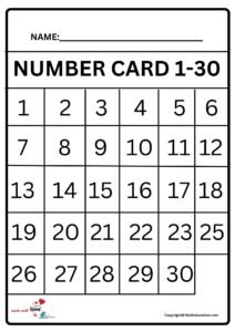 Number The Card 1-30 Worksheet
