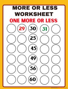 One More Or Less Worksheet