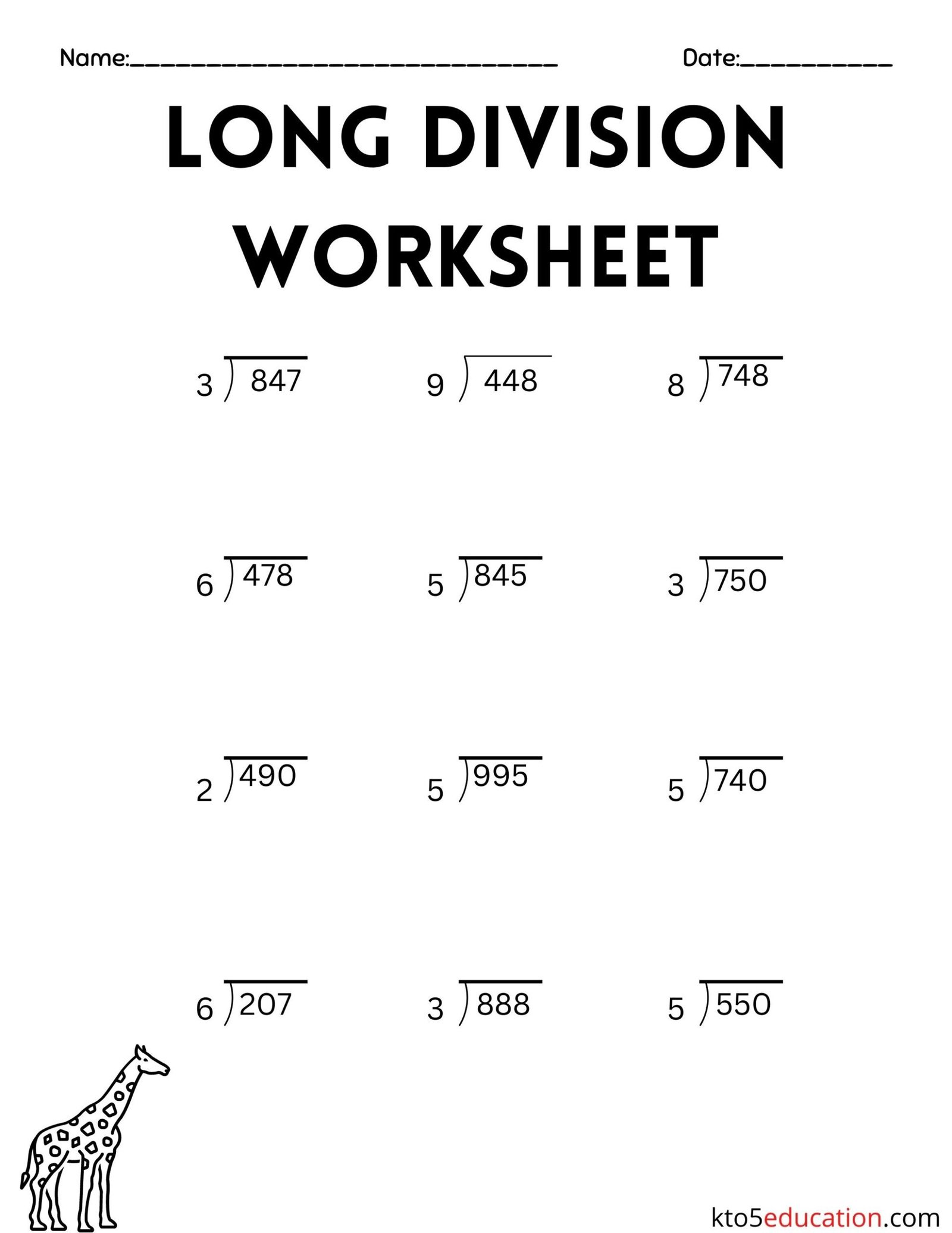 Printable Long Division Worksheet FREE Download