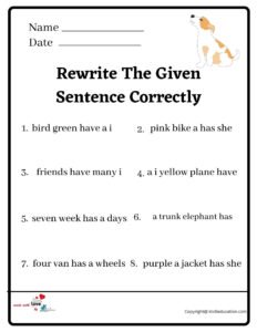 Rewrite The Given Sentence Correctly Worksheet