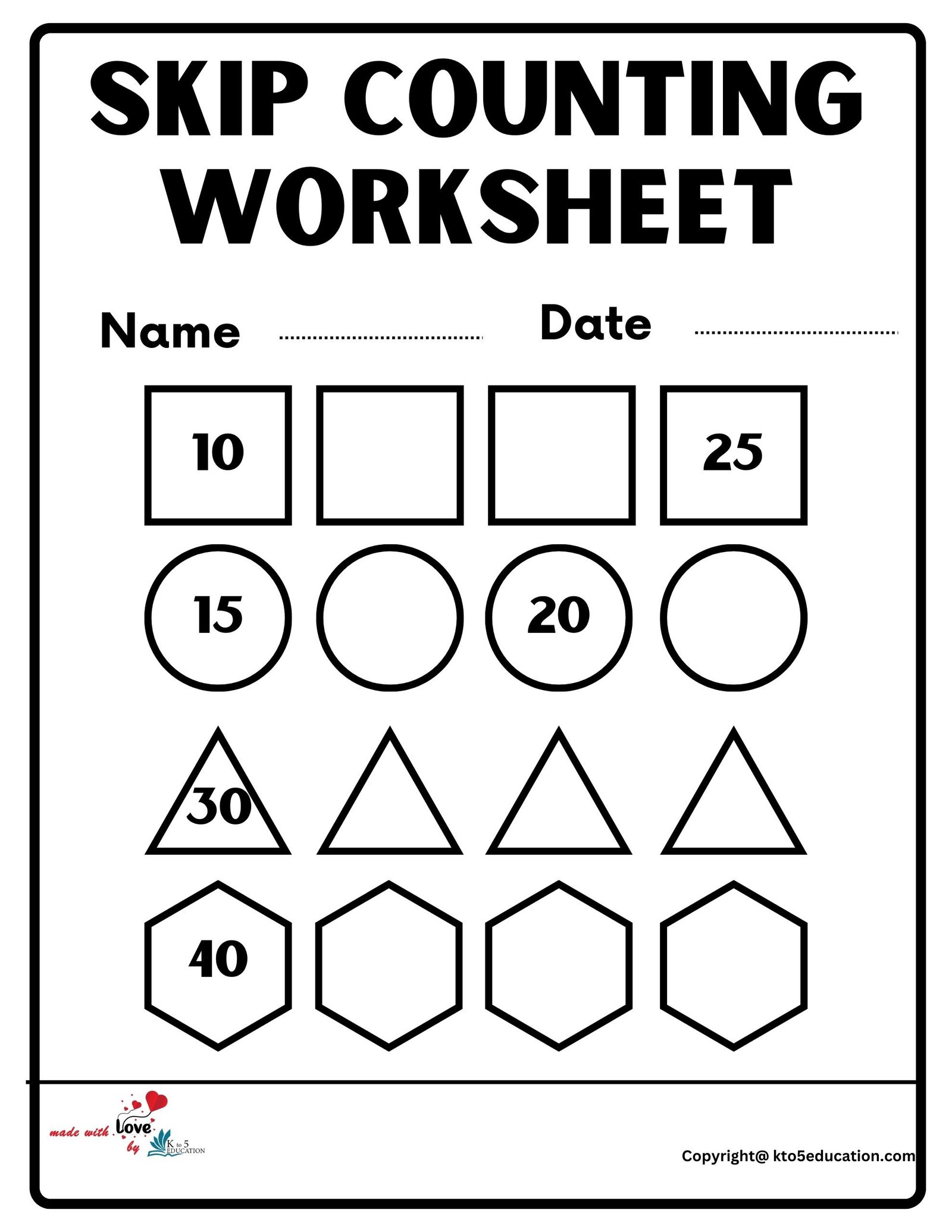 Skip Counting Worksheet 2