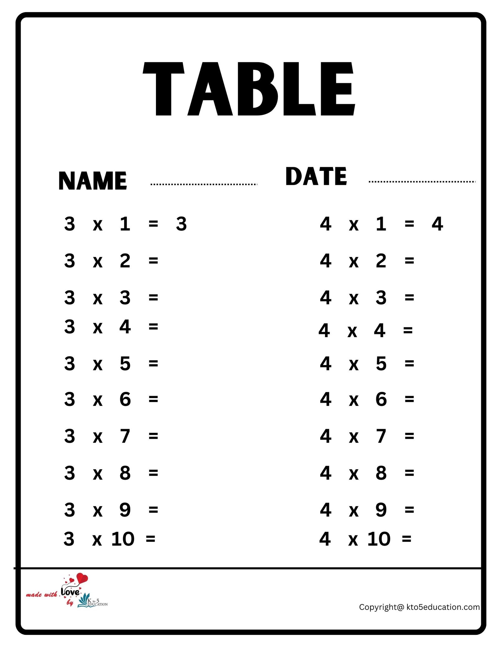 Table Worksheet