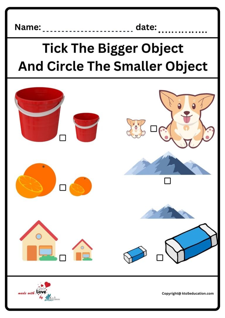 Tick The Bigger object And Circle The Smaller Object 2 | FREE Download