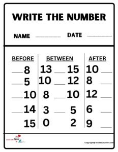 Write Before and After And Between Worksheet 2