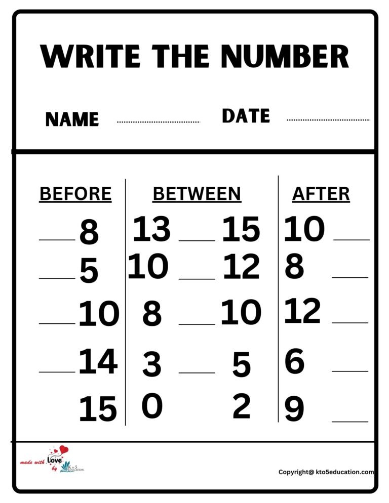 Write Before and After And Between Worksheet 2