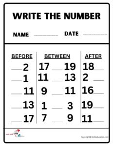 Write Before and After And Between Worksheet