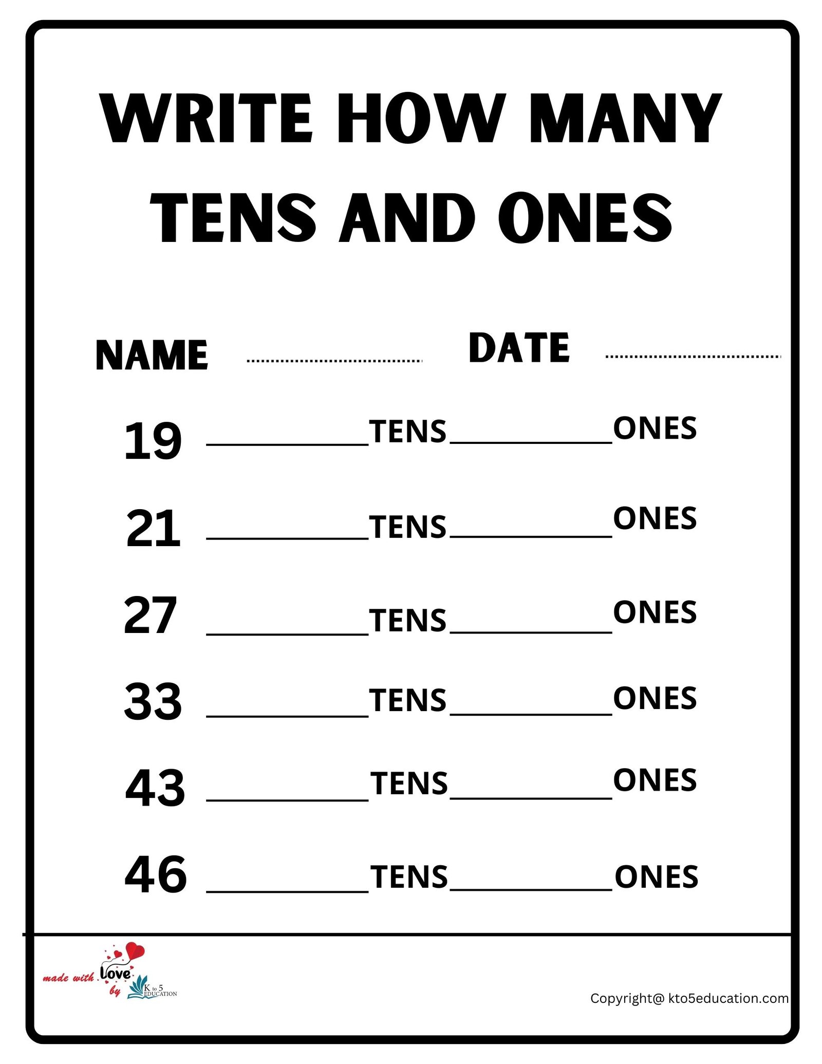 Write How Many Tens And Ones 2