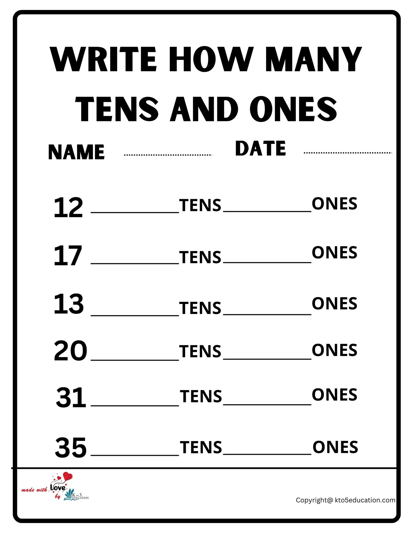 Write How Many Tens And Ones