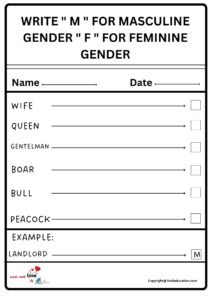 Write M For Masculine Gender And F For Feminine Gender Worksheet