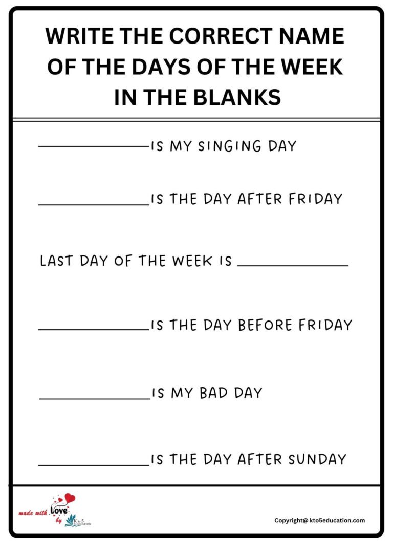 Write The Correct Name Of The Days Of The Week In The Blanks Worksheet 2 | FREE Download 