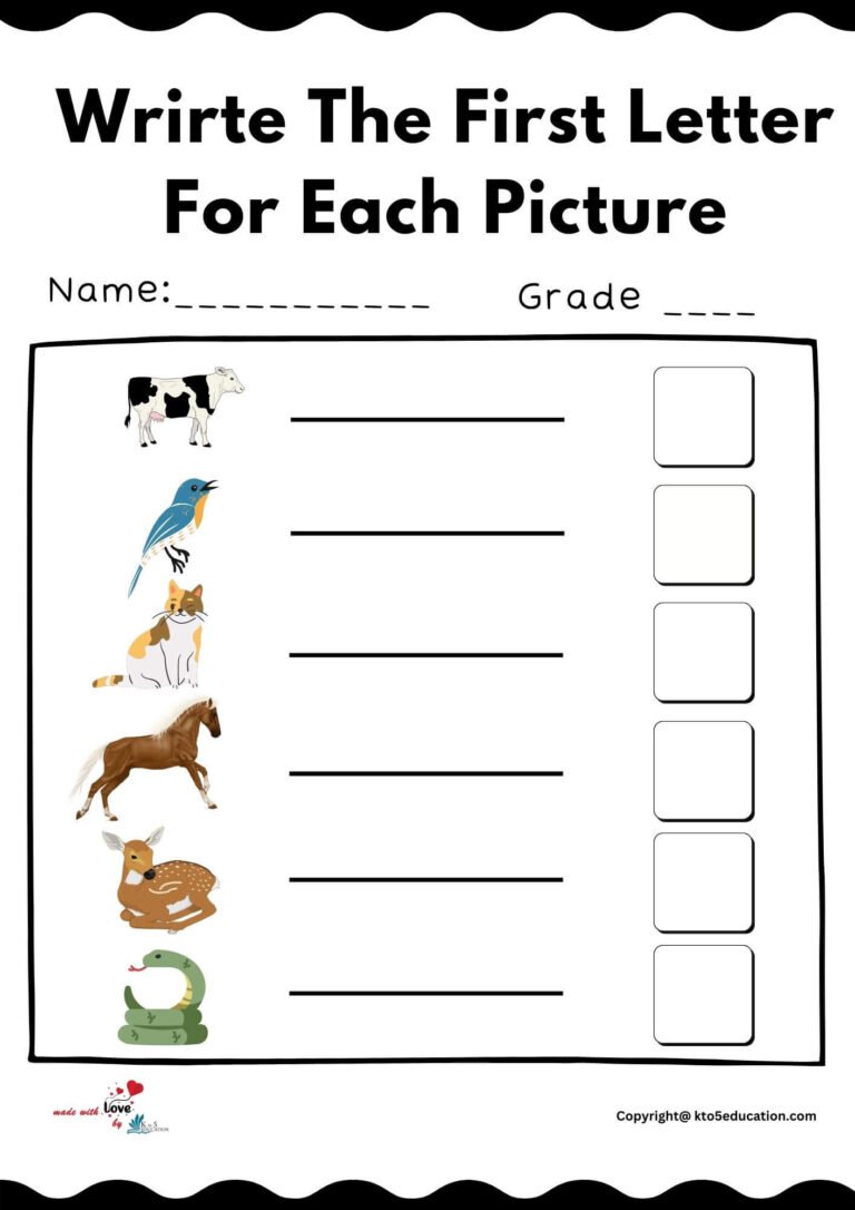 Write The First Letter For Each Picture Worksheet | FREE Download 