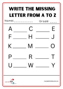 Write The Missing Letter From A To Z