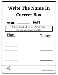 Write The Name In Correct Box Worksheetc