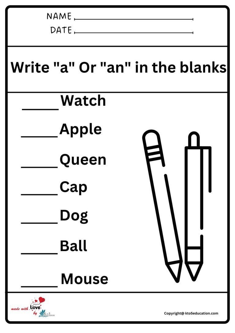 Write a or an In The Blanks Worksheet | FREE Download 