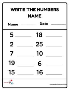 Writhe Numbers Name Worksheet