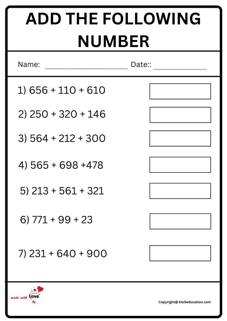 Add The Following Number worksheet | FREE Download