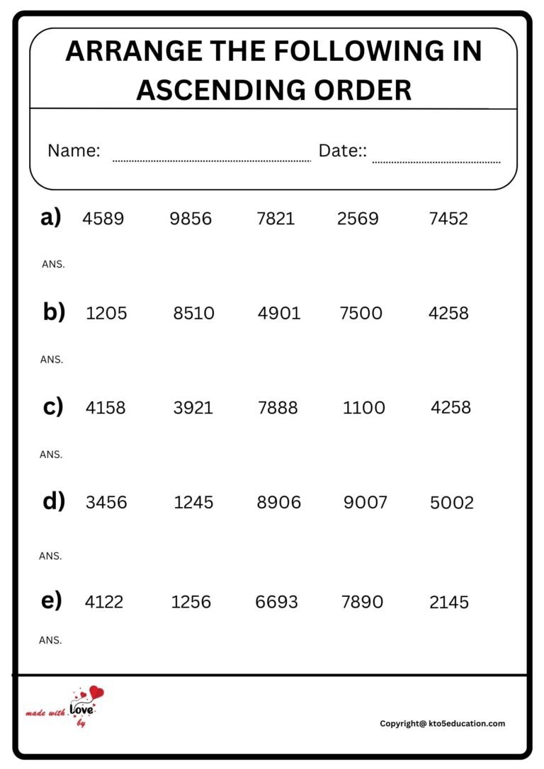 Arrange The Following In Ascending Order Worksheet 2 | FREE Download