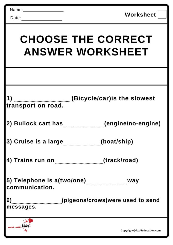 Choose The Correct Answer Worksheet | FREE Download