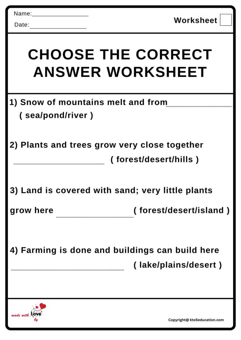 Choose The Correct Answer Worksheet 2