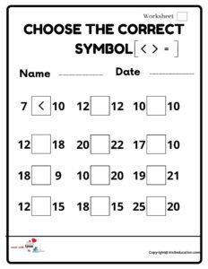 Choose The Correct Symbol Worksheet
