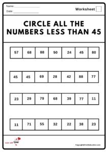 Circle All the Numbers Less than 45 Worksheet 2