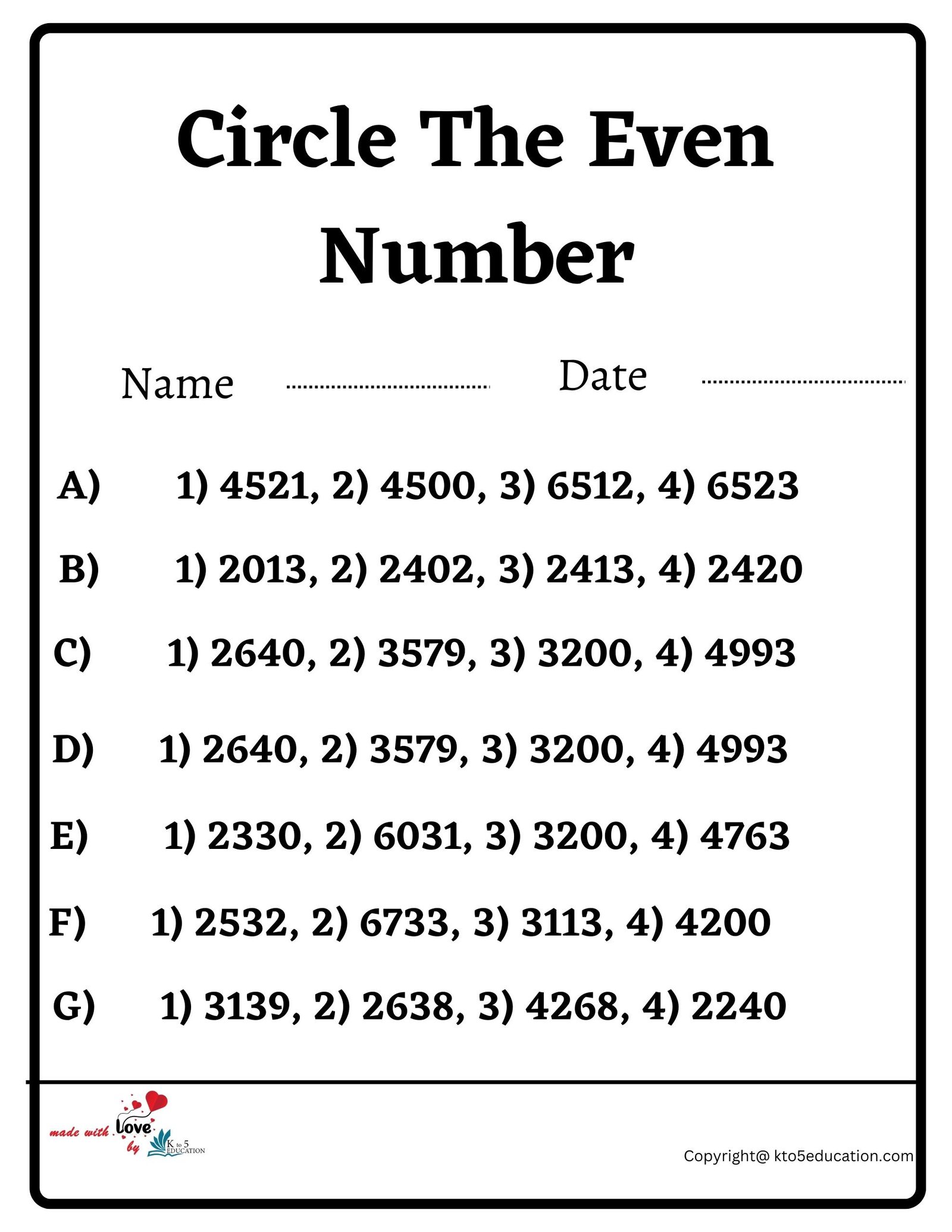 Circle The Even Number Worksheet 2