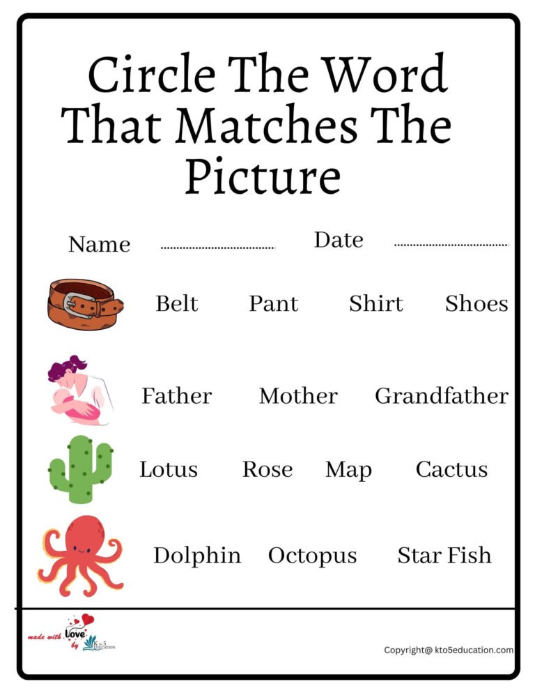 Circle The Word That Matches The Picture Worksheet 2 | FREE Download 