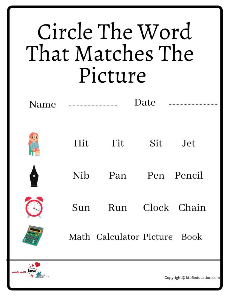 Circle The Word That Matches The Picture Worksheet