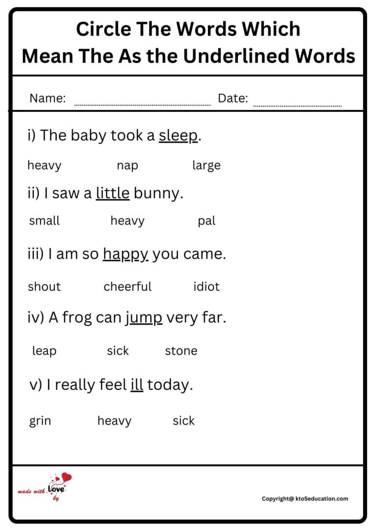 Circle The Words Which Mean The As The Underlined Words Worksheet 2