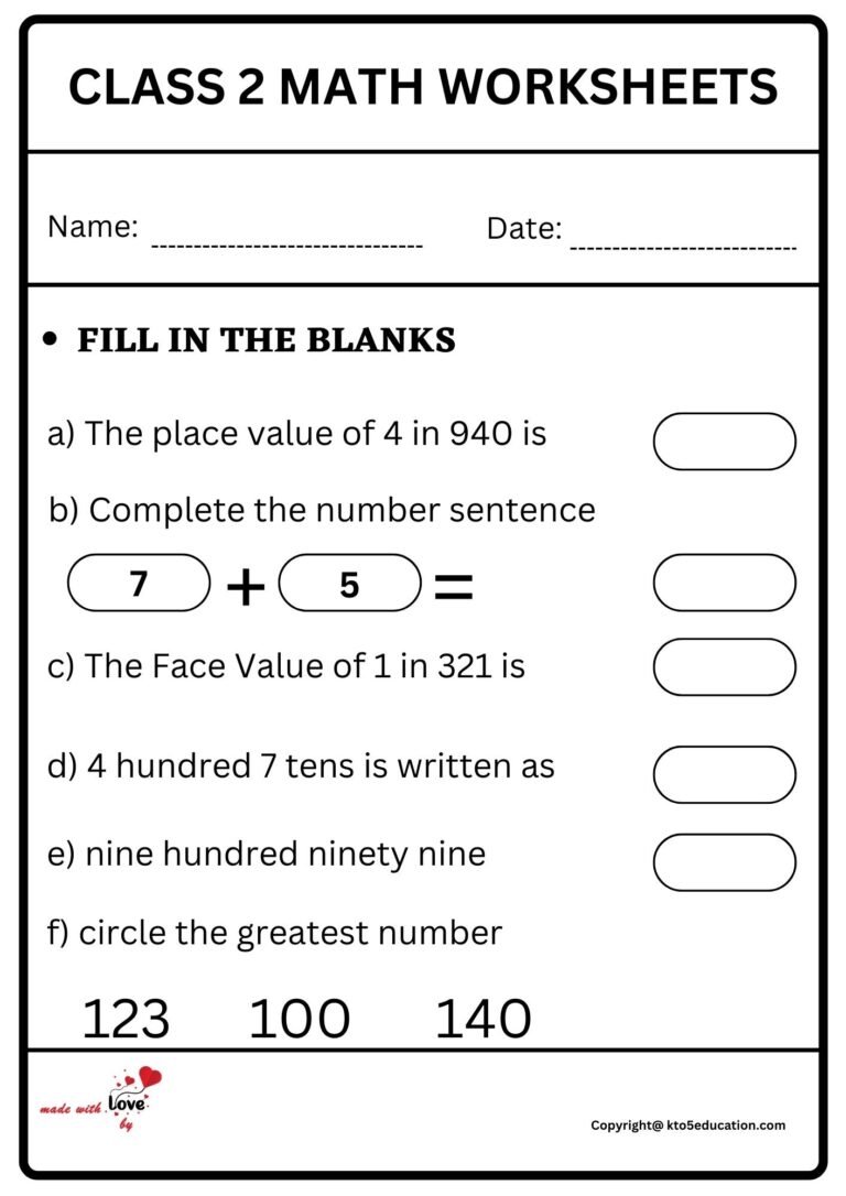 Class 2 Math Worksheet 2