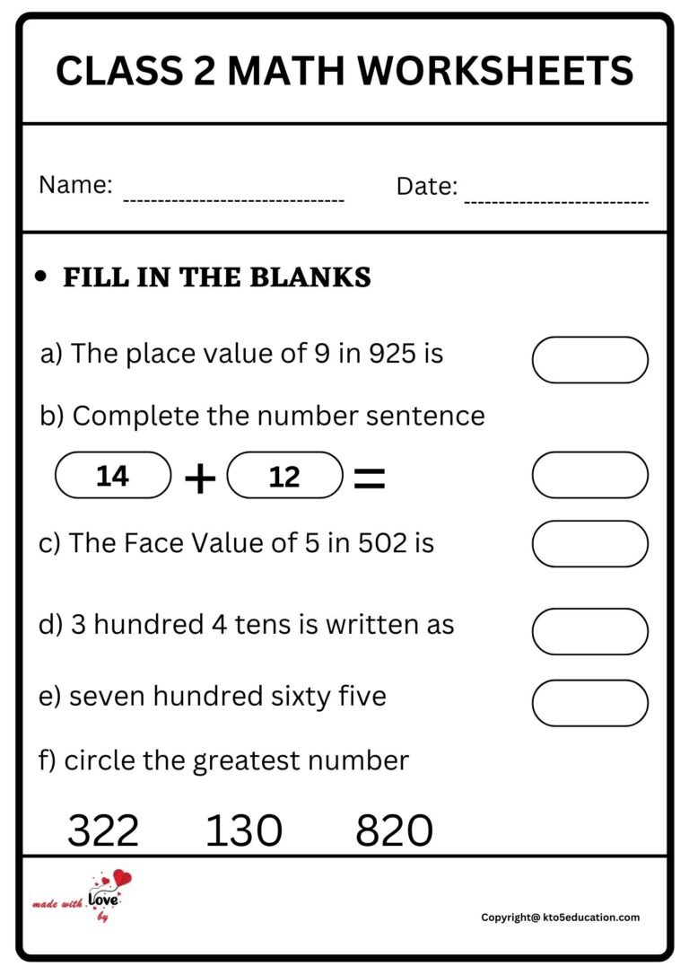 Class 2 Math Worksheet | FREE Download