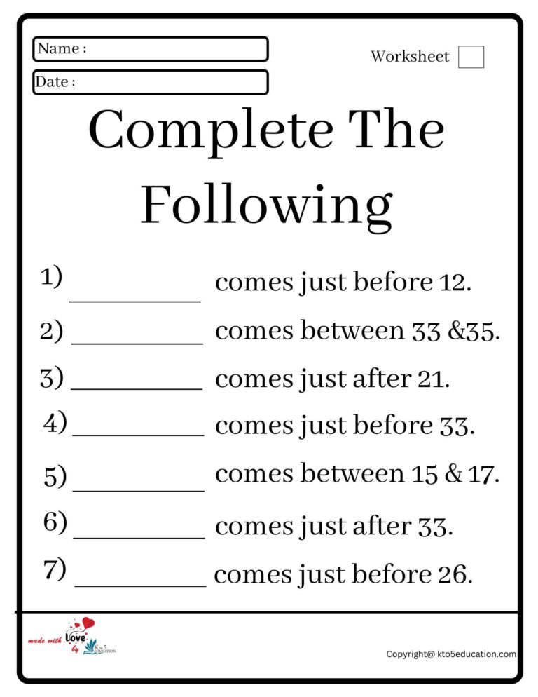 Complete The Following Worksheet 2 | FREE Download