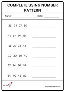 Complete Using Number pattern Worksheet 2