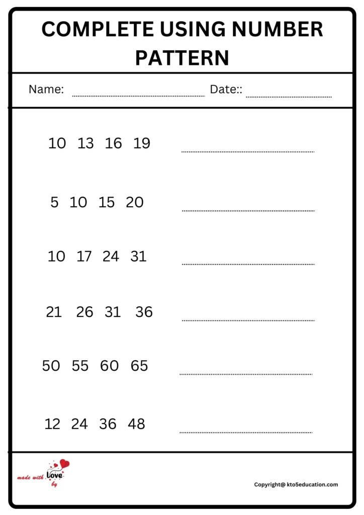 Complete Using Number Pattern Worksheet FREE Download