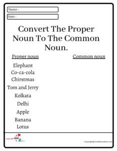 Convert The Proper Noun To The Common Noun Worksheet
