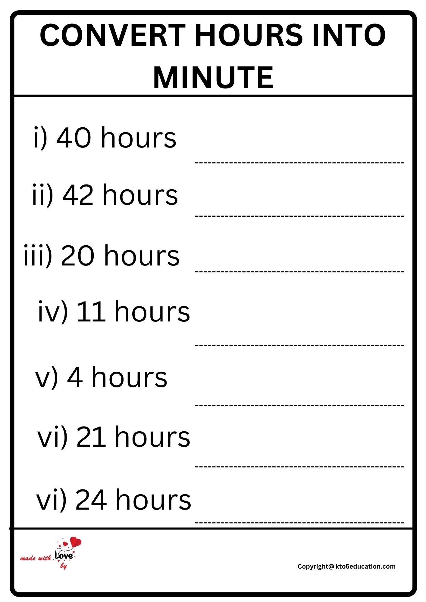 Convert Hours Into Minute Worksheet 2