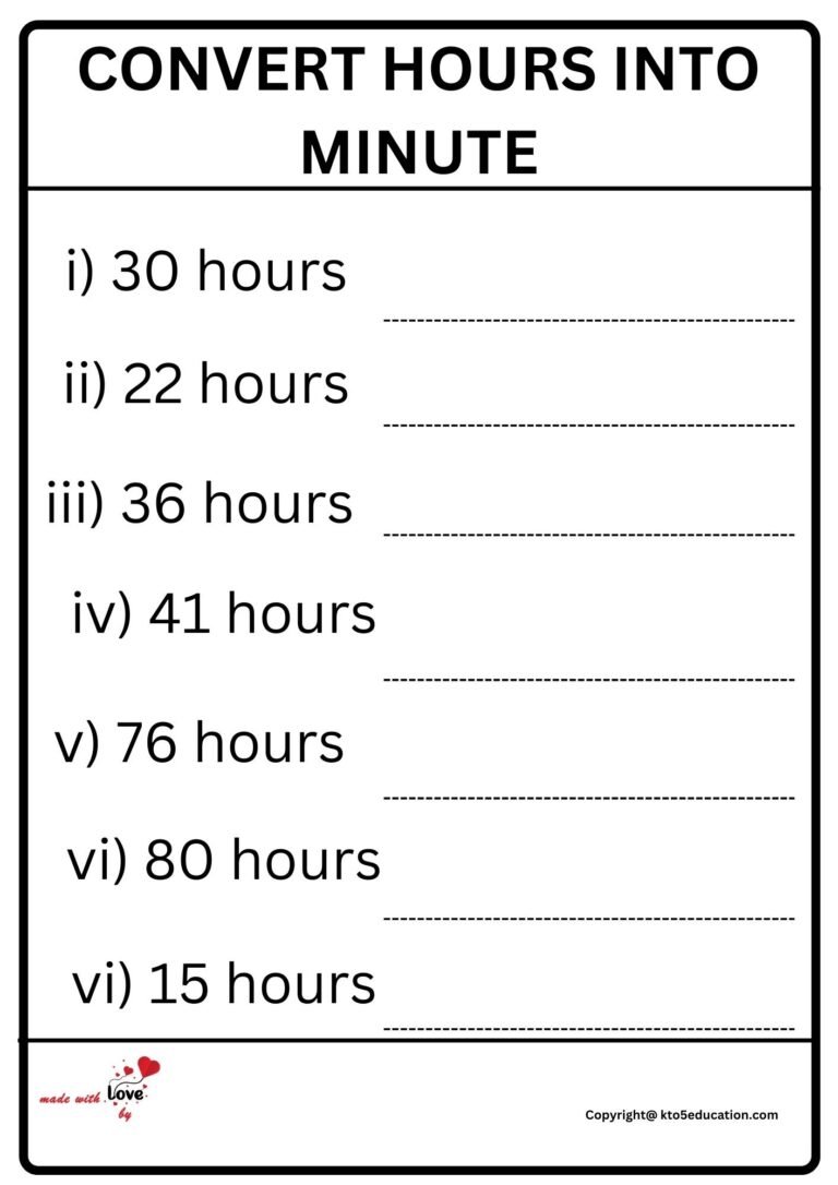 Convert Hours Into Minute Worksheet | FREE Download