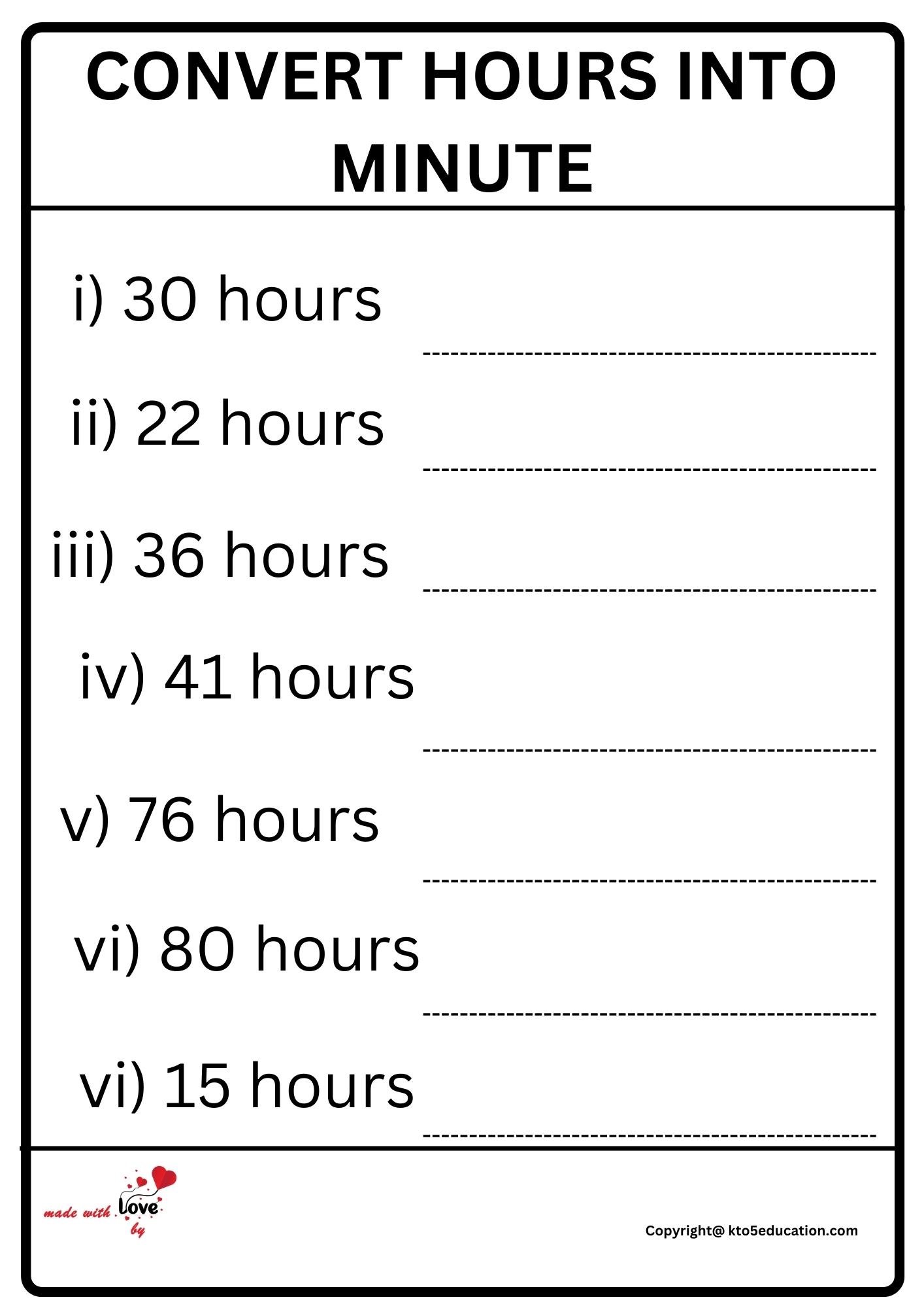 Convert Hours Into Minute Worksheet